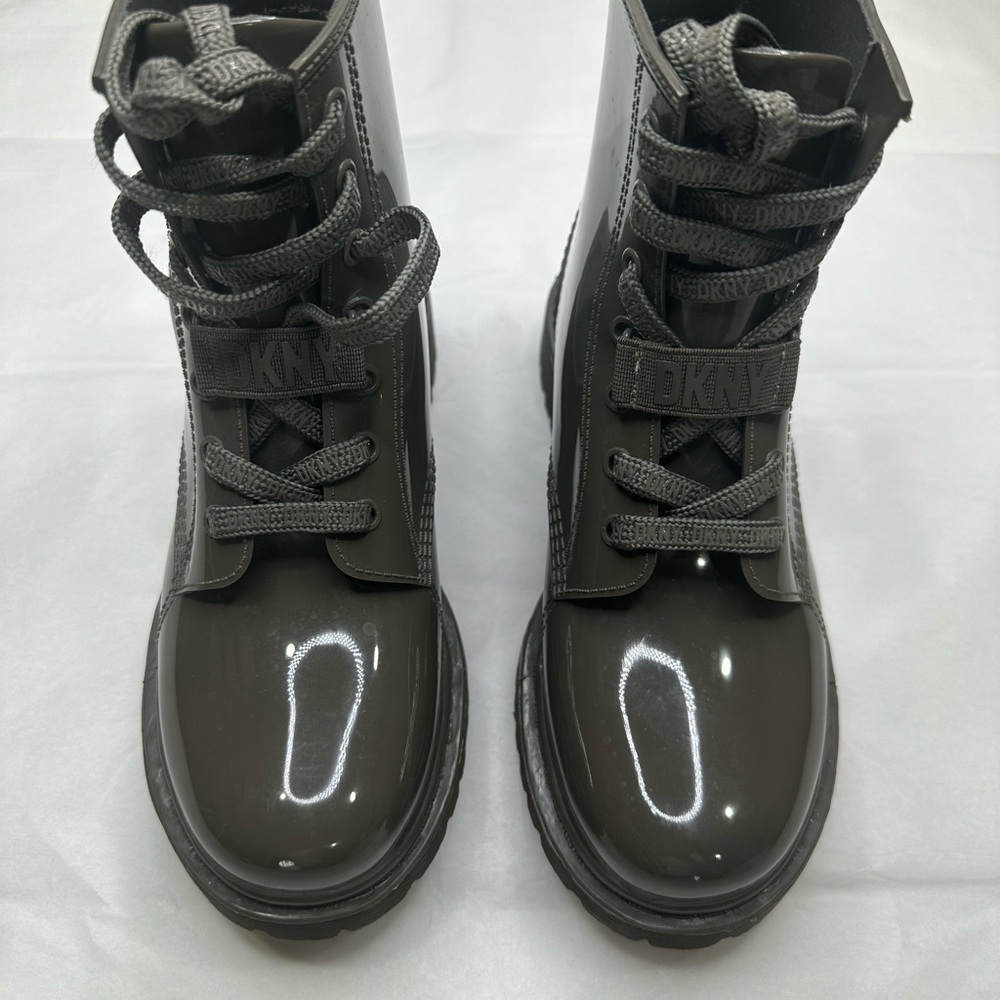 DKNY Charcoal Glossy Lace-Up Boots